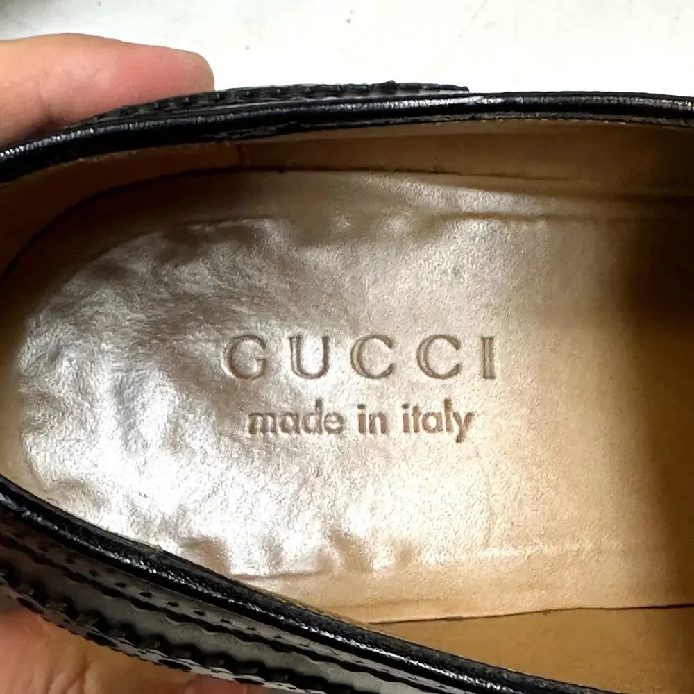 EUC Gucci Oxford Brogue Round Cap Toe 312279 Betis Glamour Nero UK 8.5 US 9 D